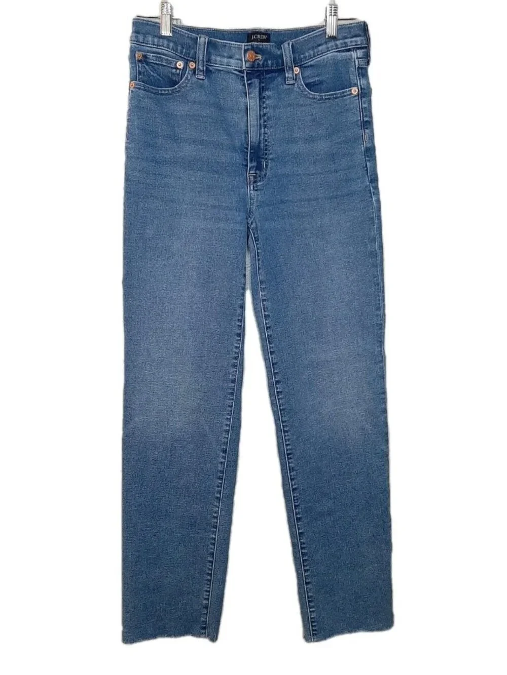 J. Crew Jeans Medium Wash Women 27T Stovepipe High Rise Straight Ankle Raw Hem